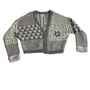 Sincerely Jules Gray Purple‎ White Wool Blend Cardigan XL